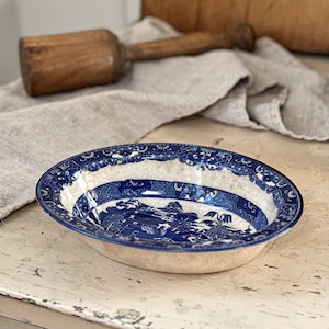 Blue Transferware Ironstone Dish | Stained and Crazed Ironstone Dish | Blue Transferware Soap Dish | Made in Japan Vintage Dish