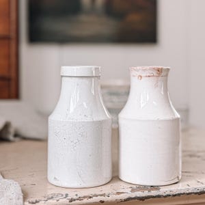 CHOICE Antique Stained and Crazed Ironstone Mustard Jars | French Mustard Jars | Ironstone Mustard Pots | European Farmhouse | Bud Vase