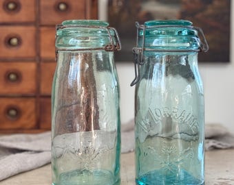 CHOICE Antique French La Lorraine Aqua Preserves Jar | European Farmhouse & French Country Decor