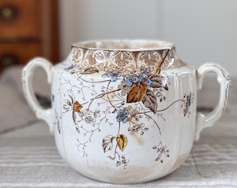Antique Ironstone Sugar Dish | Brown Transferware Floral & Leaf Design | Alfred Meakin England