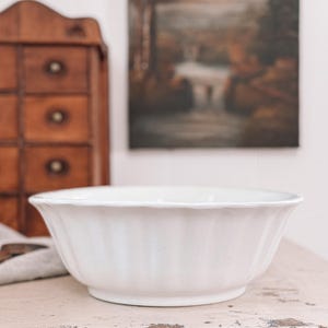 Antique Ironstone Bowl | Antique English Ironstone Lady Finger Bowl | White Ironstone Fluted Bowl | Farmhouse Kitchen | European Farmhouse