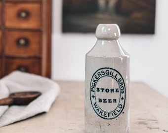 Antique English Stoneware Ginger Beer Bottle, Pickersgill Bros, 1800s Collectible