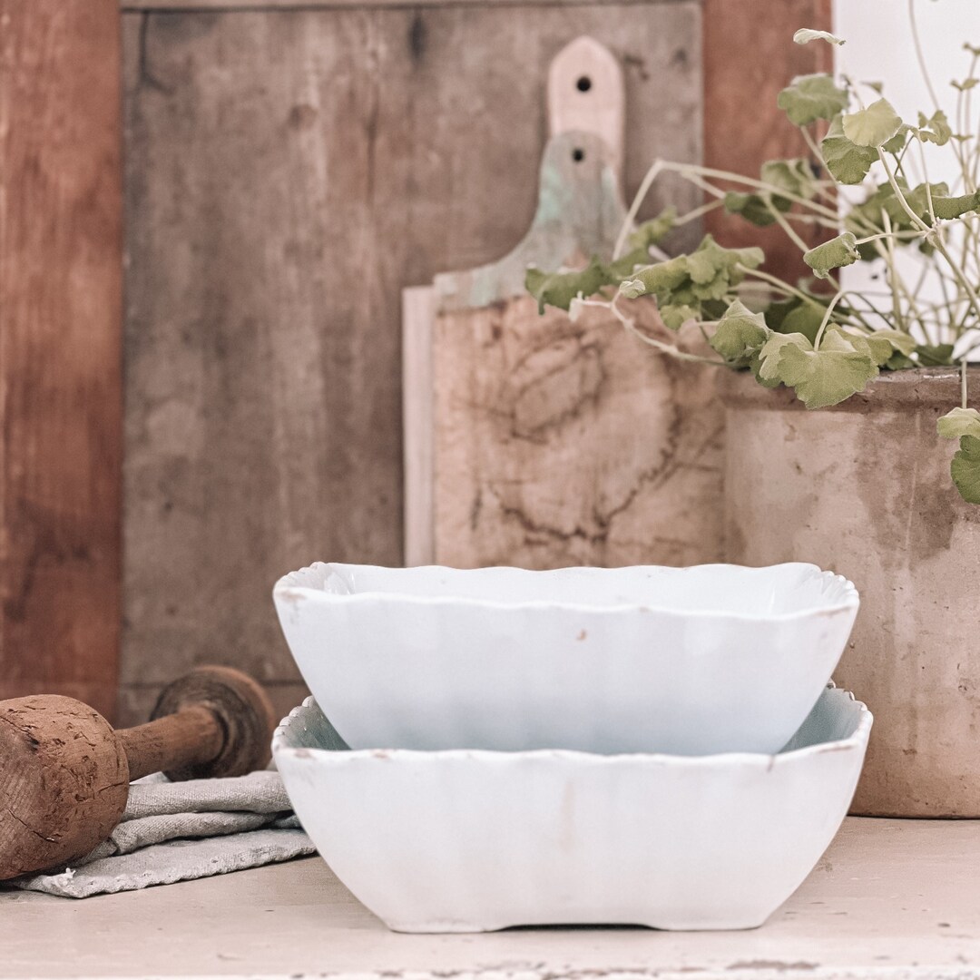 Antique, English Square Ironstone Lady Finger Bowl Stained and Crazed