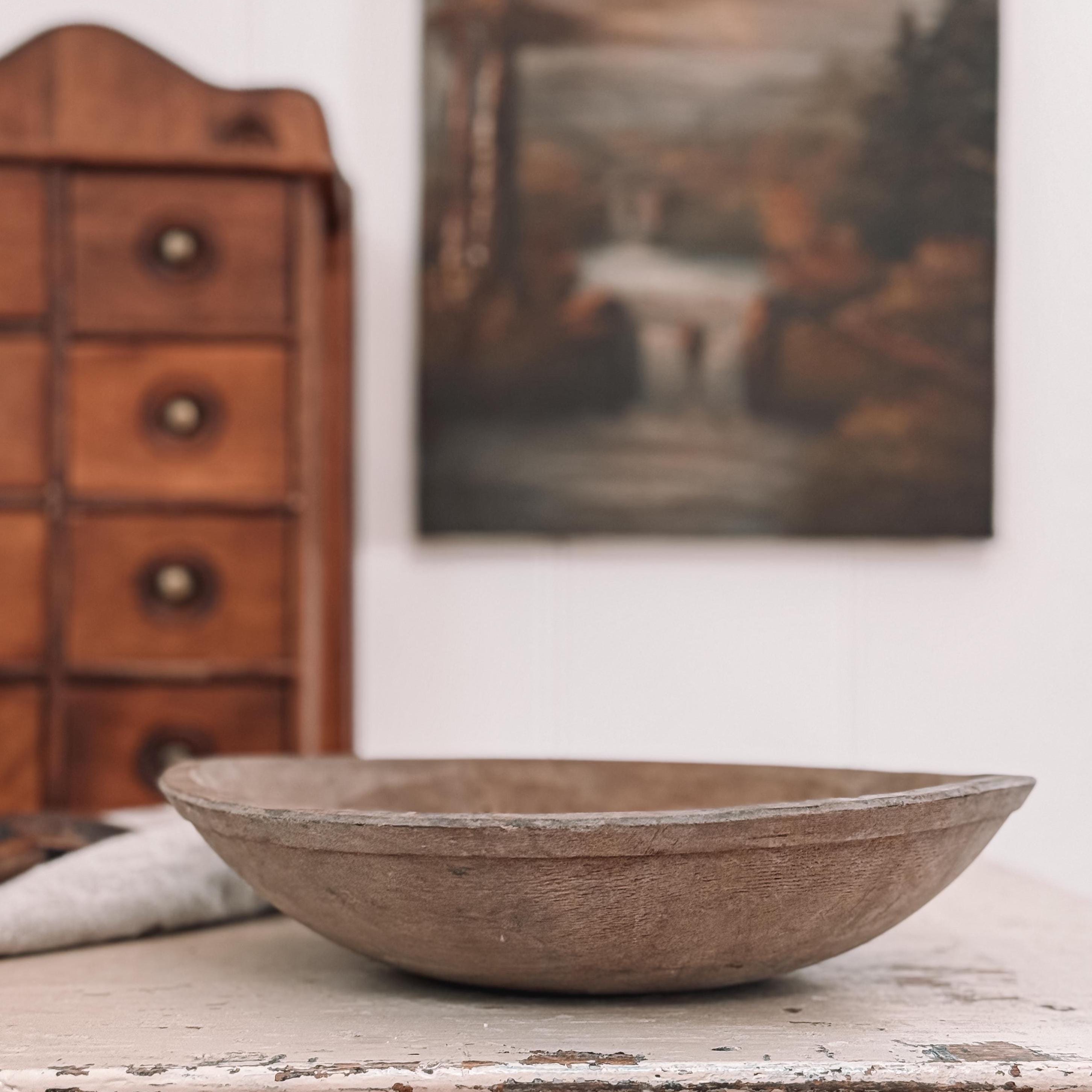 Wooden Bowl | Handturned Vintage Wood Bowl | Primitive Wood Bowl | Fruit Bowl | Catch All | Traditional + Farmhouse + Transitional Decor