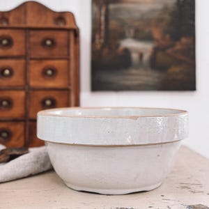 Stoneware Mixing Bowl | Light Tan Greige Stoneware Crock Mixing Bowl | Transitional Decor | Farmhouse Kitchen | Fruit Bowl | Cottage Decor