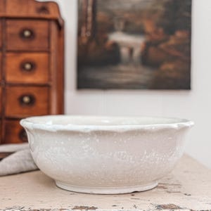 Antique Ironstone Bowl | Antique English Ironstone Scalloped Edge Bowl | Stained Ironstone Bowl | Farmhouse Kitchen | European Farmhouse