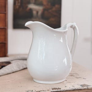 Antique Ironstone Pitcher | American Ironstone Water Jug | Antique White Ironstone Pitcher | Traditional, Farmhouse, Cottage, Transitional
