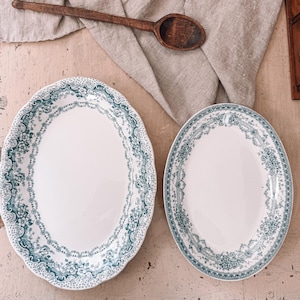 CHOICE Antique English Teal Transferware Ironstone Platters | Antique Ironstone Platter | European Farmhouse | English Cottage Ironstone