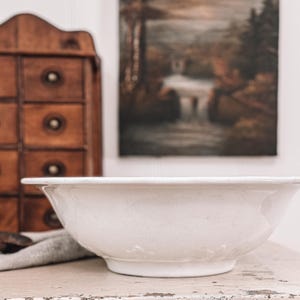 Large Antique Ironstone Bowl | Wash Basin Bowl | English Ironstone Bowl | Fruit Bowl | English Farmhouse + Cottage + Traditional Decor