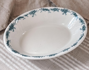 Antique English Ironstone Vegetable Dish | John Maddock & Sons “Priscilla” | Teal Transferware c. 1896+