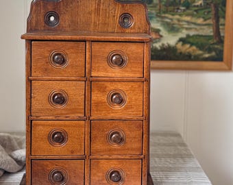 Vintage Wooden Spice Cabinet | Solid Wood Wall Cabinet with 8 Drawers | Rustic Farmhouse Storage