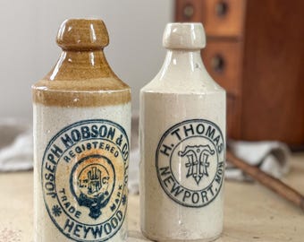 CHOICE Antique English Stoneware Ginger Beer Bottle, 1800s Collectible Crock