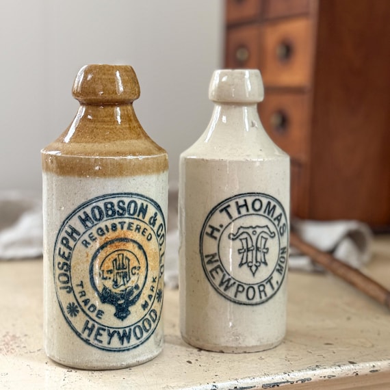 英国アンティーク WRIGHT & SON ビスケットジャー ロゴ イギリス CHOICE Antique English Stoneware Ginger Beer Bottle, 1800s