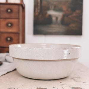 Stoneware Mixing Bowl | Light Tan Greige Stoneware Crock Mixing Bowl | Transitional Decor | Farmhouse Kitchen | Fruit Bowl | Cottage Decor