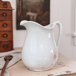 Antique Ironstone Pitcher | American Ironstone Water Jug | Antique White Ironstone Pitcher | Traditional, Farmhouse, Cottage, Transitional