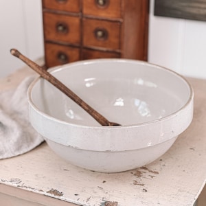 Large Antique Stoneware Mixing Bowl | Tan Stoneware Crock Mixing Bowl | Transitional Decor | Farmhouse Kitchen | Fruit Bowl | Cottage Decor