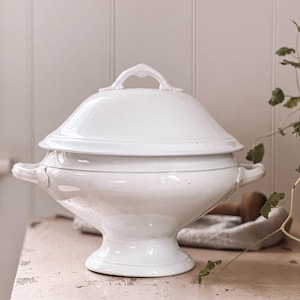 French Ironstone Lidded Tureen | Antique French Ironstone Footed Tureen with Lid | French White Ironstone | French Farmhouse, Cottage Decor