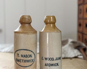 CHOICE Antique English Stoneware Ginger Beer Bottle, 1800s Collectible Crock