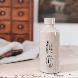 Antique English Stoneware Bottle, Fish & Ring Brand Bottle, Old English Stoneware Bottle, Collectible Bottle, European Farmhouse