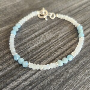 Moonstone, Aquamarine, and Sterling Silver. Gemstone Bracelet.