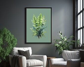 Sage Green Fern Print: Botanical Watercolor Wall Art (Digital Download)
