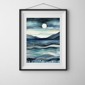 Abstract Watercolor Landscape Art Print: Celestial Waters (Digital Download)