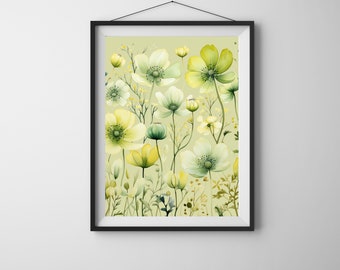 Sage Green Floral Wall Art: Botanical Watercolor Print (Digital Download)