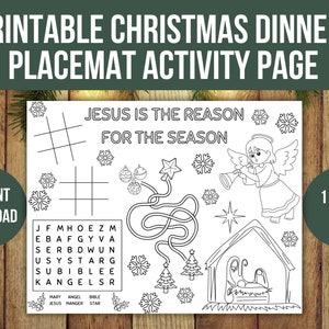 Christmas Dinner Placemat, Sunday School Activity, Jesus Is The Reason Kids Nativity Coloring Page, Printable Christmas Activity Page