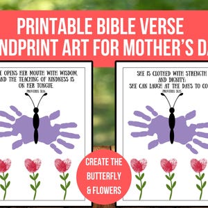 Printable Mother&#39;s Day Handprint Art Keepsake, Mother&#39;s Day Bible Verse, Kids Sunday School Craft, Church Coloring Page, Proverbs 31
