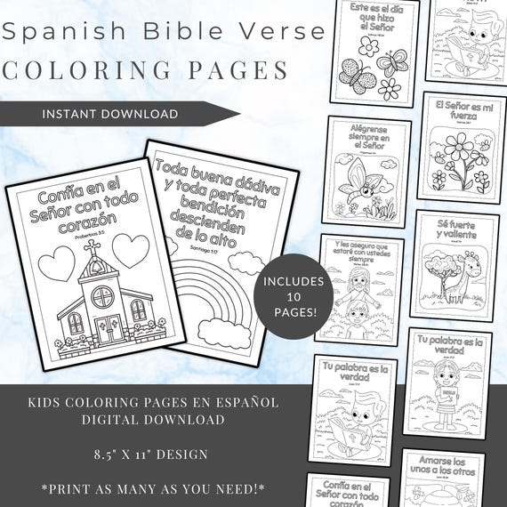 Spanish Bible Verse Coloring Pages for Kids: Sunday School VBS (PDF Download)