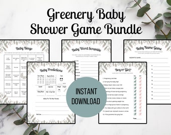 Greenery Baby Shower Games, Botanical Baby shower bundle, Printable Baby Shower Activities, Modern Greenery Invite