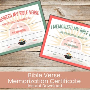 Printable Bible Verse Memorization Certificate | Sunday School Award | Scripture Memory Award | Instant Download | Vacation Bible School