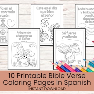 Versículos bíblicos para la escuela dominical en español / Páginas para colorear de versículos bíblicos en español para niños / Hojas para colorear cristianas imprimibles / Actividades de la Escuela Bíblica de Verano