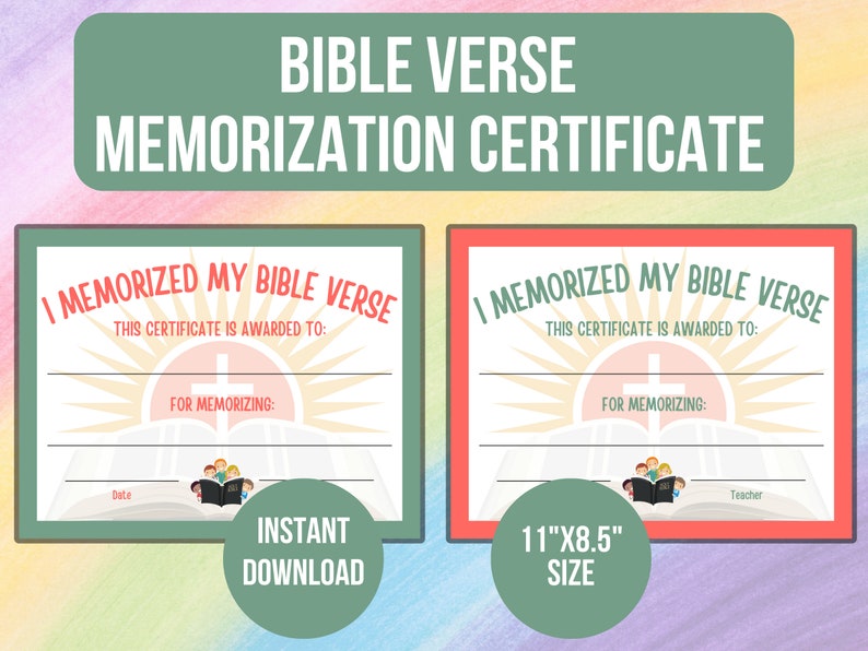 PRINTABLE Bible Verse Memorization Certificate, Sunday School Award ...