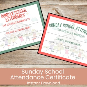 Printable Sunday School Attendance Certificate | Sunday School Award | Perfect Attendance Award For Kids | Instant Download |