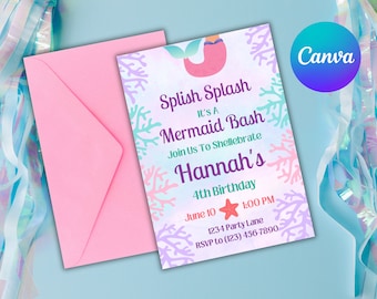 EDITABLE Mermaid Birthday Invitation, Instant Download Mermaid Bash Invite, Under The Sea Digital Evite, Little Mermaid Birthday Party