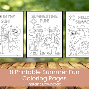 8 Summer Coloring Pages for Kids | Printable Summer Fun Activity | Beach Coloring Sheets | Instant Download | Kids Summer Activity Page