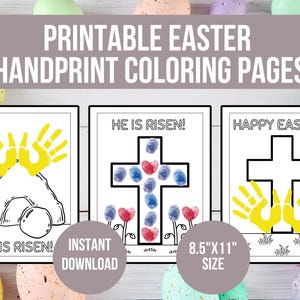 Printable Kids Easter Handprint Art, He Is Risen Craft Template, Sunday School Craft, Church Coloring Page, Finger Paint Activity