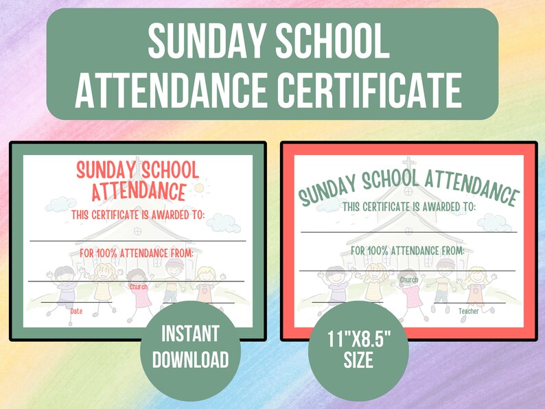 PRINTABLE Sunday School Attendance Certificate, Sunday School Award ...