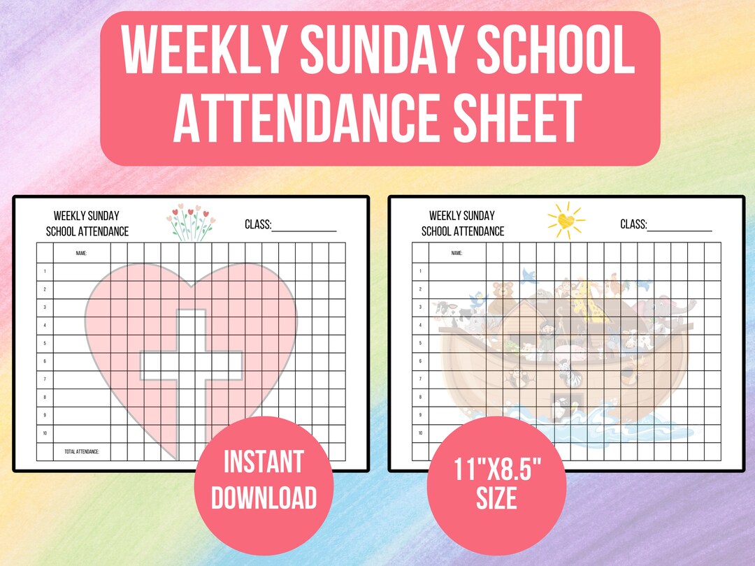 PRINTABLE Sunday School Attendance Sheet Weekly Chart Kids - Etsy
