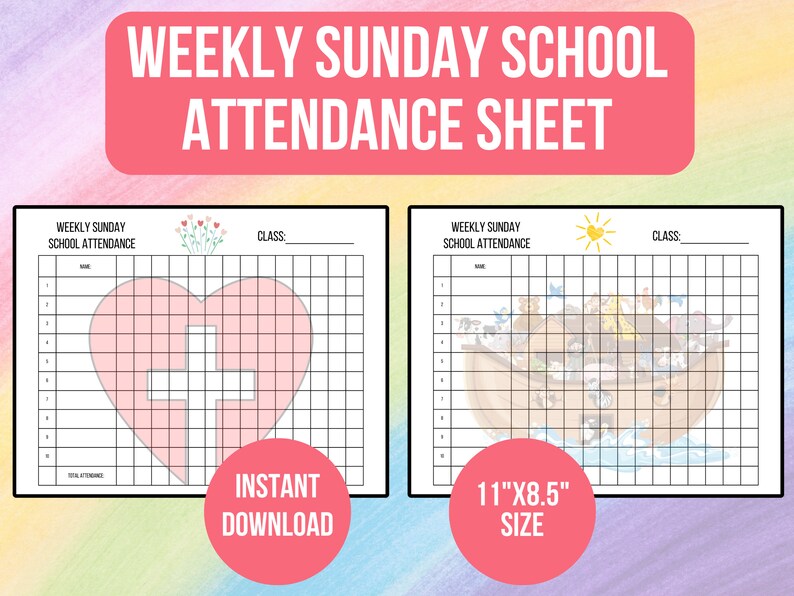 PRINTABLE Sunday School Attendance Sheet Weekly Chart Kids - Etsy