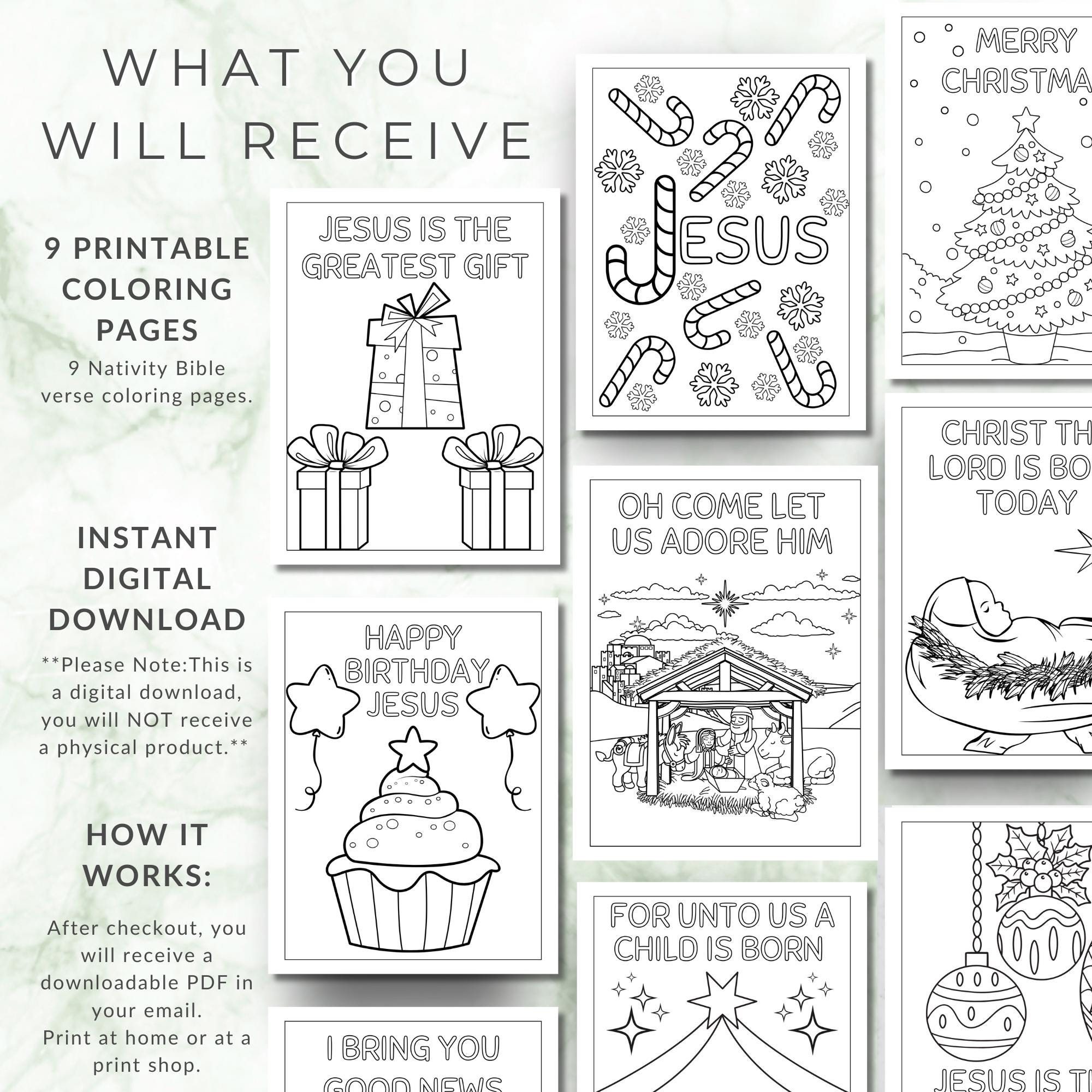 Nativity Coloring Pages: Bible Verse Christmas Printables (PDF Download ...