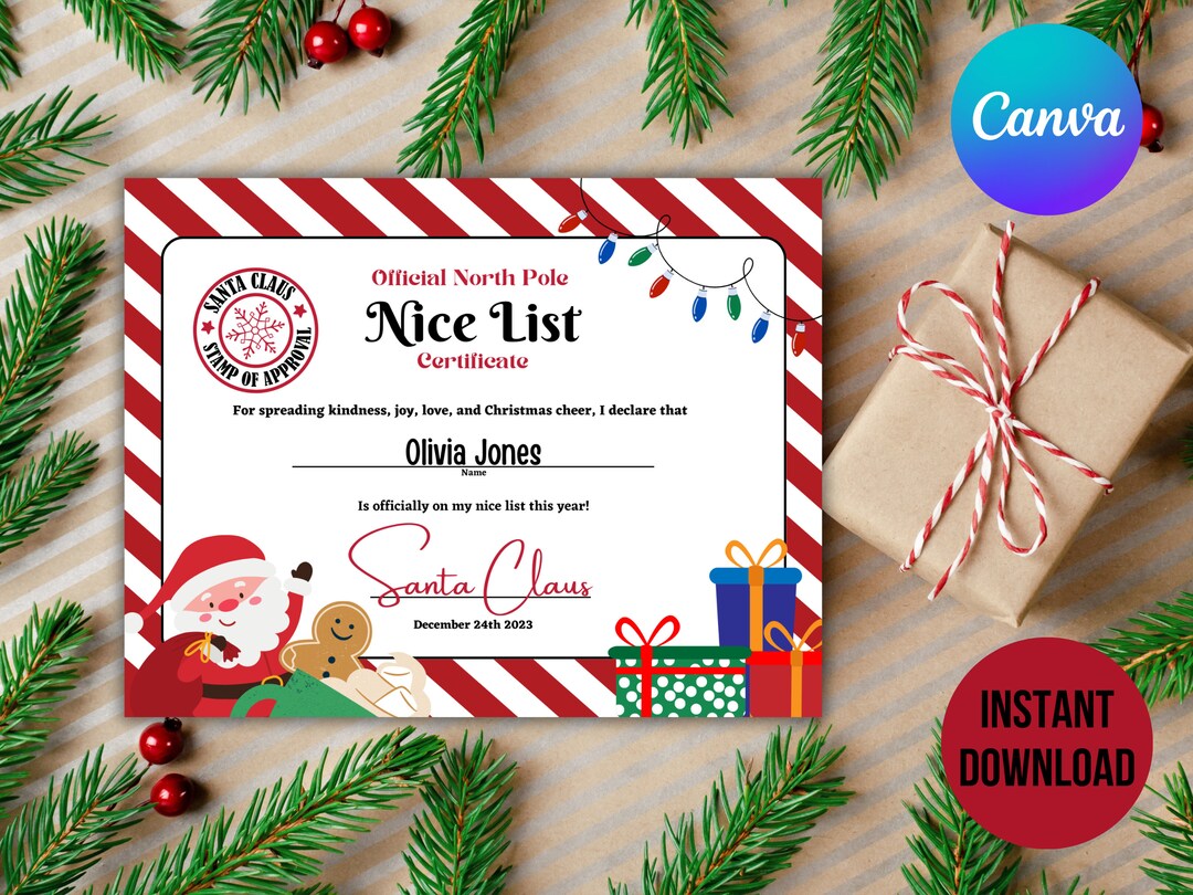 Editable Santa Certificate Bundle, Official Nice List, Official Elf Adoption, Printable Kids ...