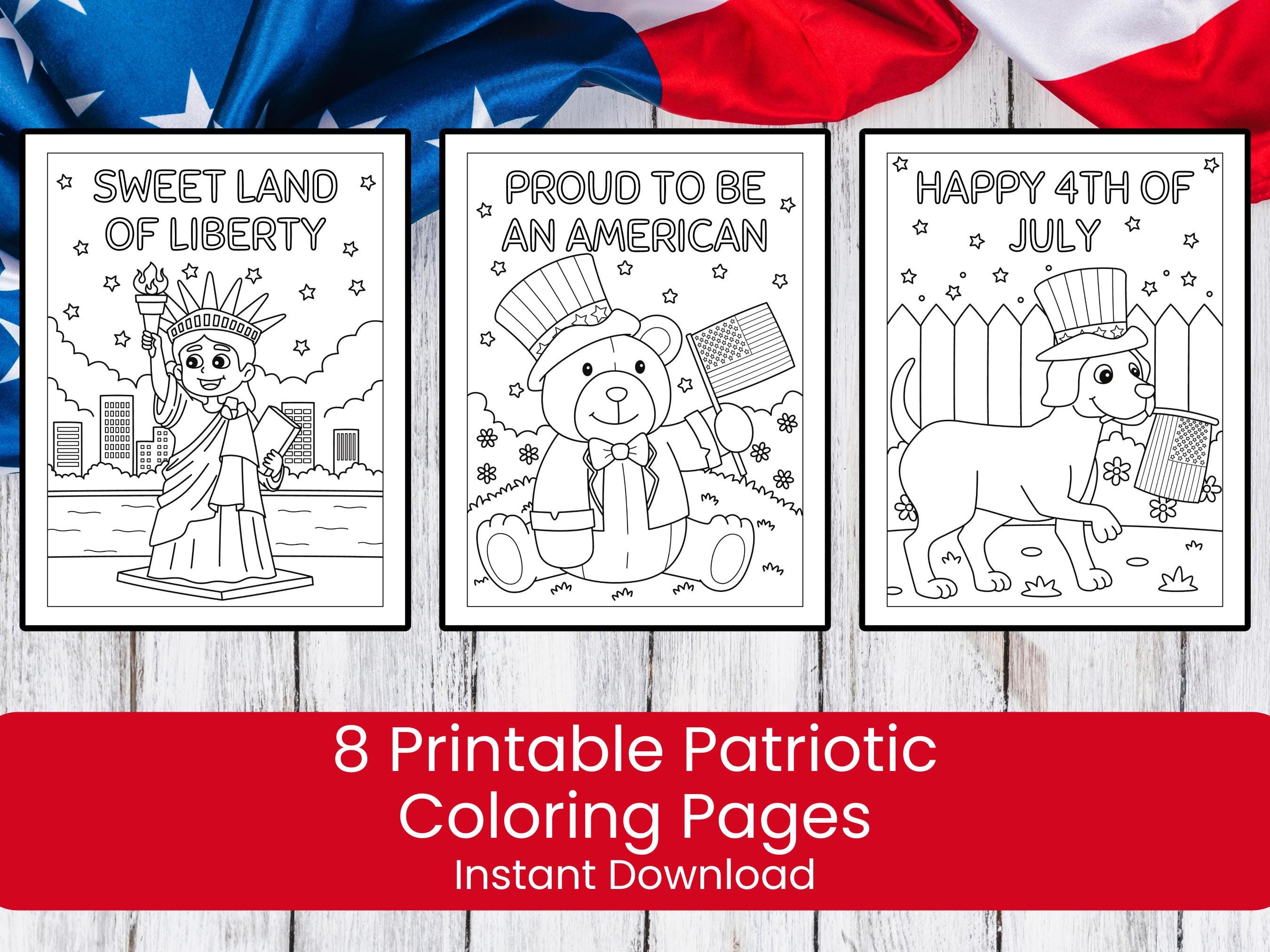 4th of July Coloring Pages for Kids | 8 Printable Patriotic Coloring Sheets | USA Independence Day Activity | Instant Download PDF