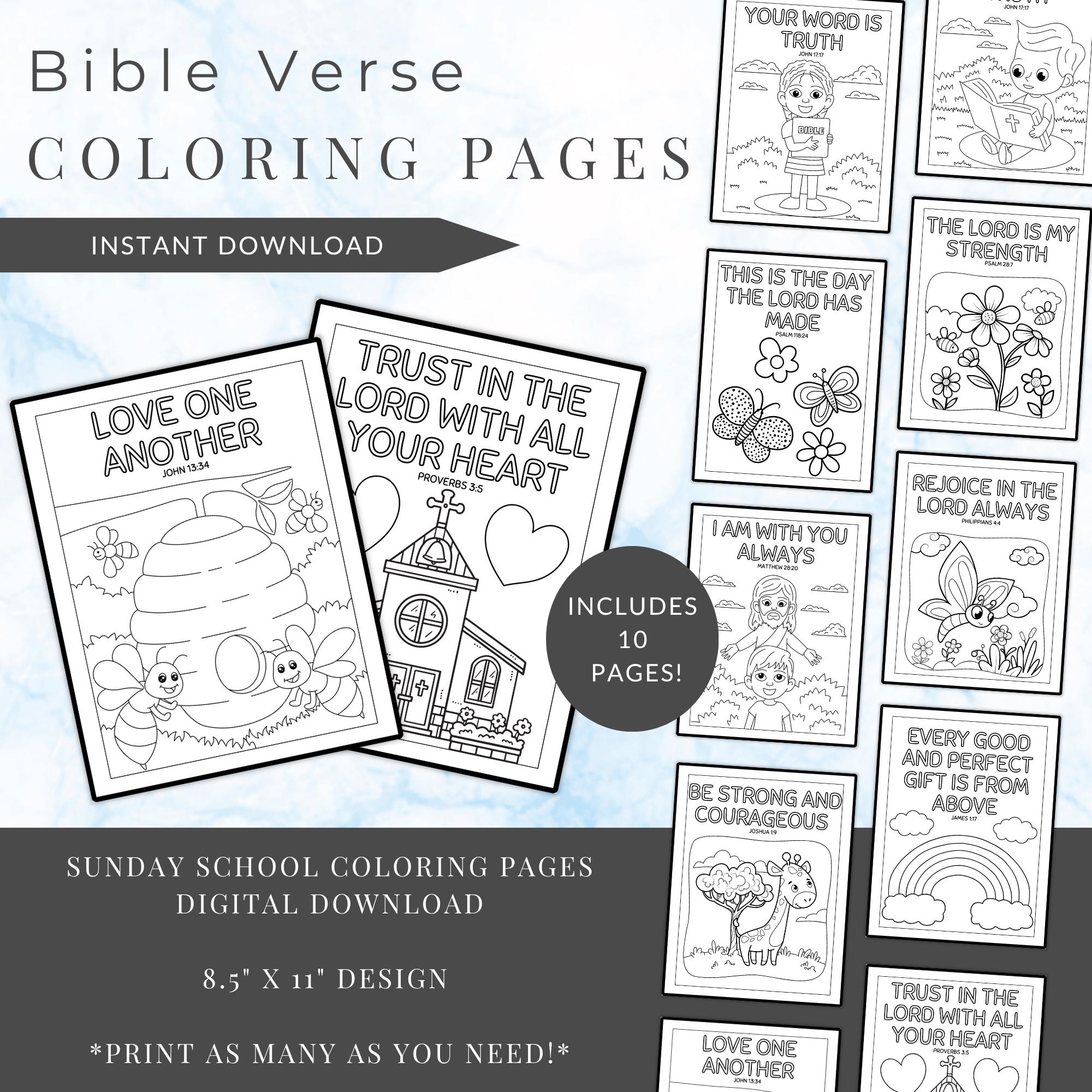Printable Bible Verse Coloring Pages | Sunday School Coloring Pages for Kids | Scripture Coloring Sheets | Instant Download | VBS Activity