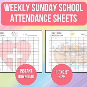 DRUCKBARE Sonntagsschulpräsenzblätter, Wochenübersicht, Kids Churchwelcome Board Bundle, quartalsweise Anwesenheitsliste