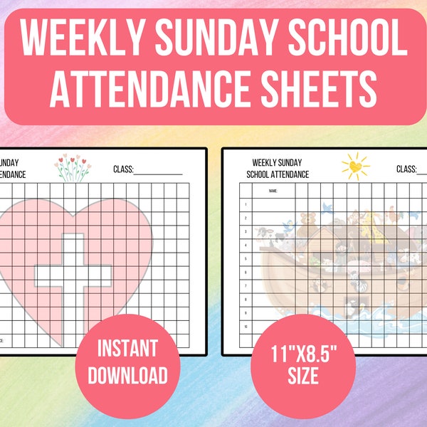 PRINTABLE Sunday School Attendance Sheets, Weekly Chart, Kids Church Attendance Chart Bundle, Quarterly Attendance Sheet