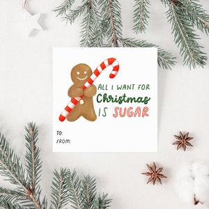 Tutto quello che voglio per Natale è un tag stampabile con zucchero, stampa un'etichetta regalo digitale, un tag presente per il download delle vacanze, un'etichetta per prodotti da forno, un download istantaneo