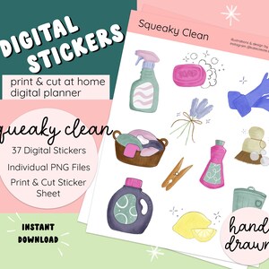 Cleaning Digital Stickers, Chore Stickers, Cleaning Planner, Every day Stickers, Daily Printable Stickers