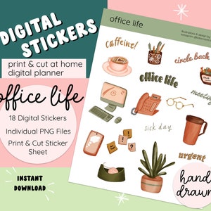 Office Life Digital Stickers, Business Printable Stickers, Office PNG Clipart, Planner Stickers, Doodle Digital Clip Art, Digital Planner